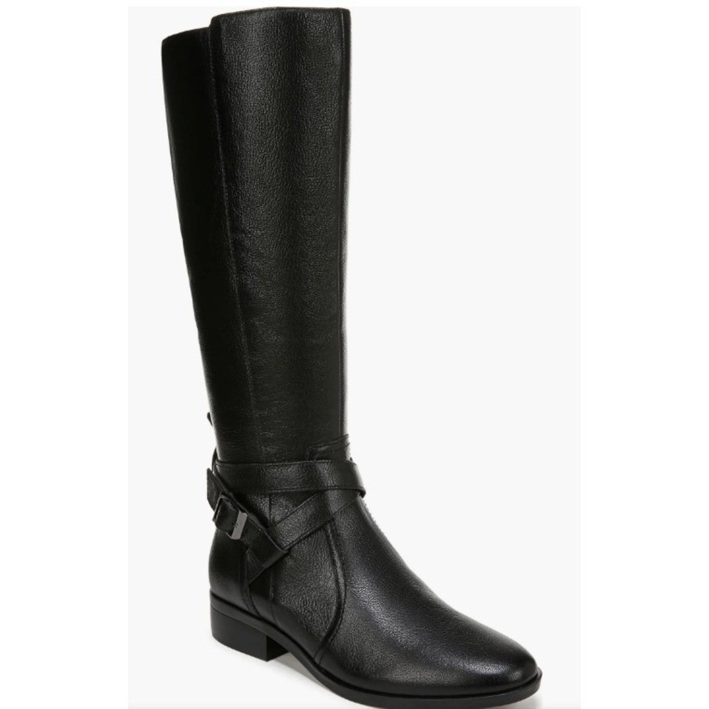 Naturalizer RENA Wide Calf‎ Tall Knee High Boots Black Pebbled Leather 6M NEW